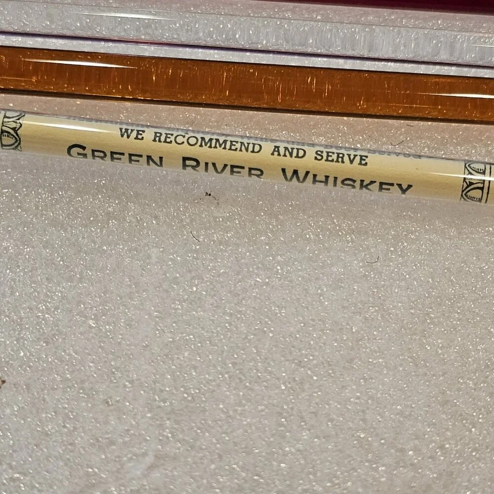 MCM Glass Swizzle Sticks Cocktail Stirrers Green River Whiskey Set 6 Amber‎ Red